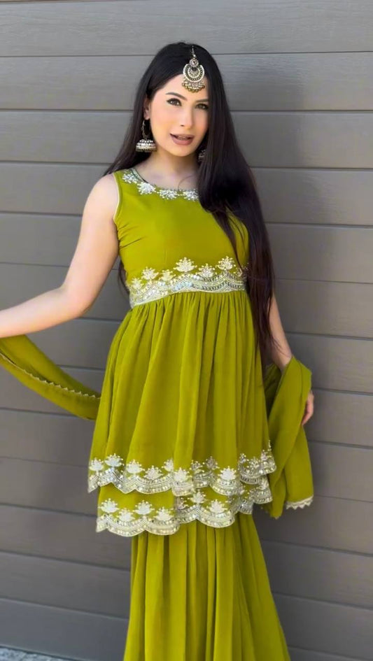 Krinal-RT Foux Gorgette Top Plazzo Set RTC