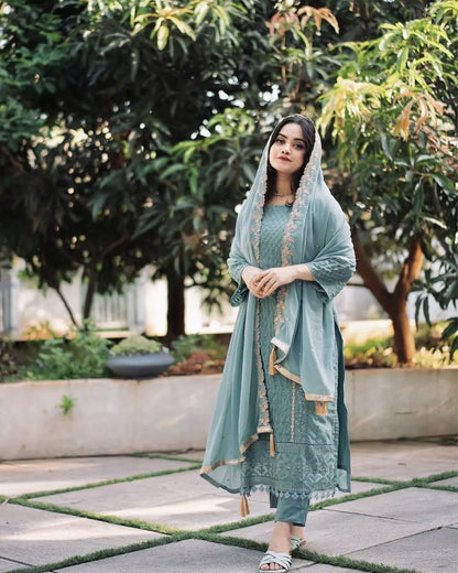 Designer Party Wear Look Heavy Faux Georgette Top Bottom & Dupatta Set - Jaipur Blossom Aarohi Clothing