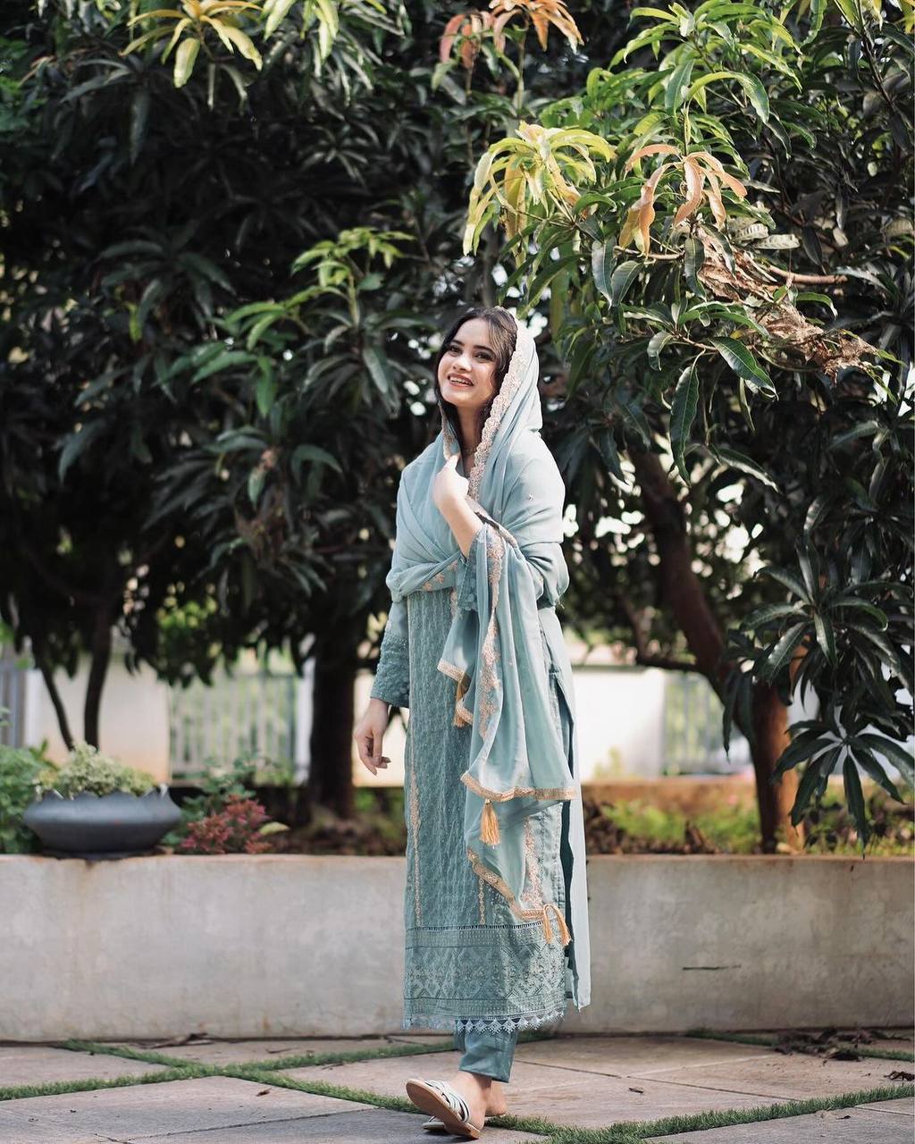 Designer Party Wear Look Heavy Faux Georgette Top Bottom & Dupatta Set - Jaipur Blossom