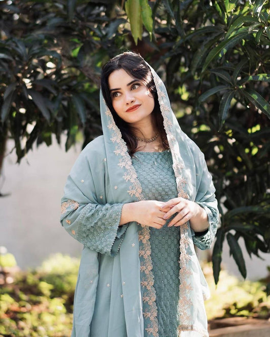 Designer Party Wear Look Heavy Faux Georgette Top Bottom & Dupatta Set - Jaipur Blossom