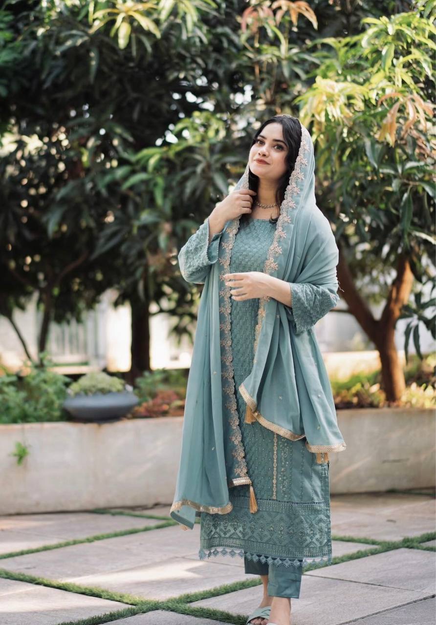 Designer Party Wear Look Heavy Faux Georgette Top Bottom & Dupatta Set - Jaipur Blossom