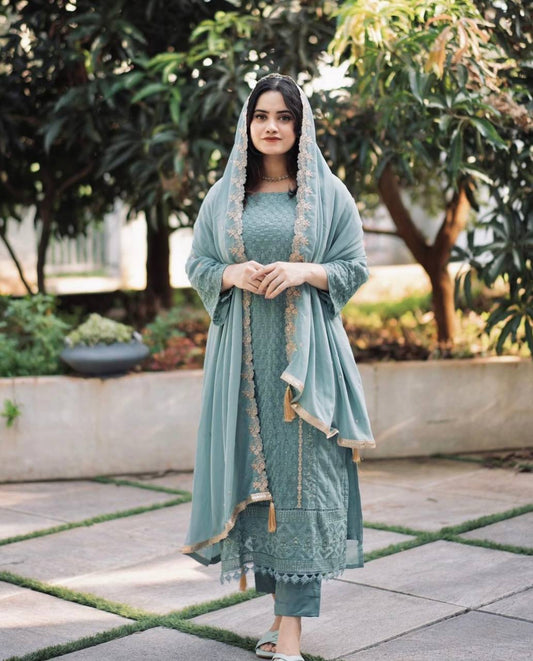 Designer Party Wear Look Heavy Faux Georgette Top Bottom & Dupatta Set - Jaipur Blossom