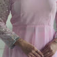Party Wear Gown with Pant in Pink Heavy Faux Georgette with Detailed Embroidery and Full Sleeves