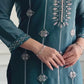 Designer Party Wear Blue Star Georgette Top and Pant Set with Moti Embroidery and Fancy Dupatta