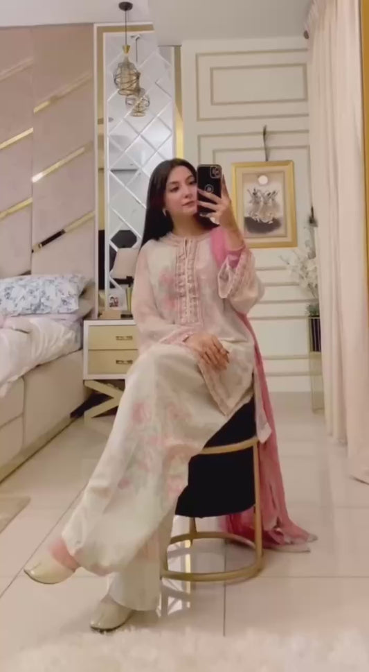 Designer Party Wear Pure Chiffon Georgette Top and Farshi Palazzo Set with Dupatta