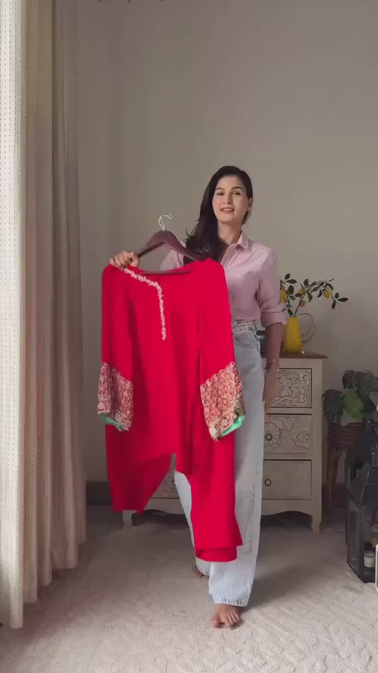 Heavy Fox Georgette Embroidered Farsi Top and Salwar with Micro Cotton Bottom