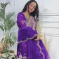Designer Embroidered Chinon Silk Top and Sharara Suit with Fancy Dupatta