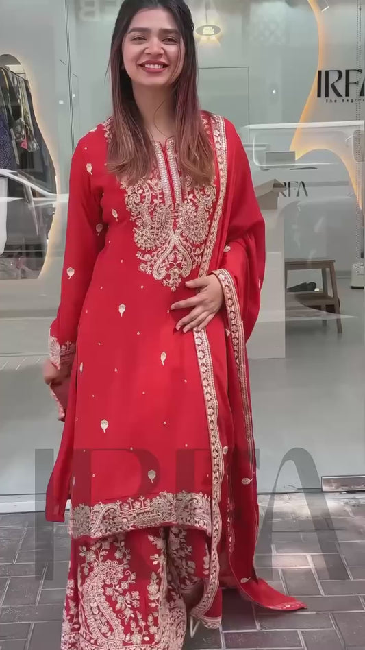 New Designer Party Wear Chinon Silk Top and Sharara Set with Embroidered Dupatta