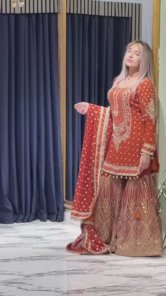 Heavy Embroidered Faux Georgette Suit with 5mm Sequins and Latkan Border