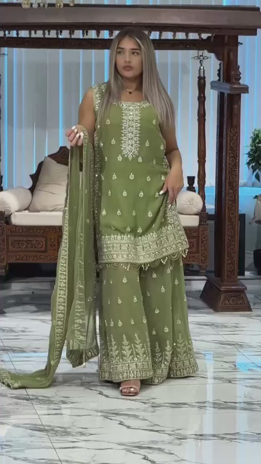 Designer Heavy Faux Georgette Ensemble with 5mm Sequin Embroidery Work