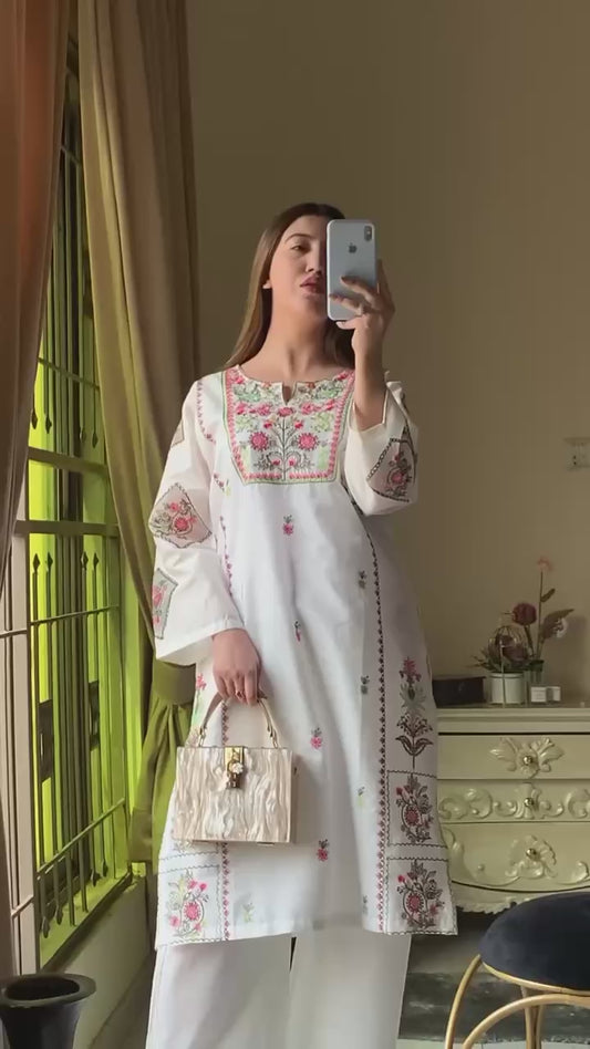 Premium Heavy Rayon Silk Suit Set with Embroidered Top and Palazzo