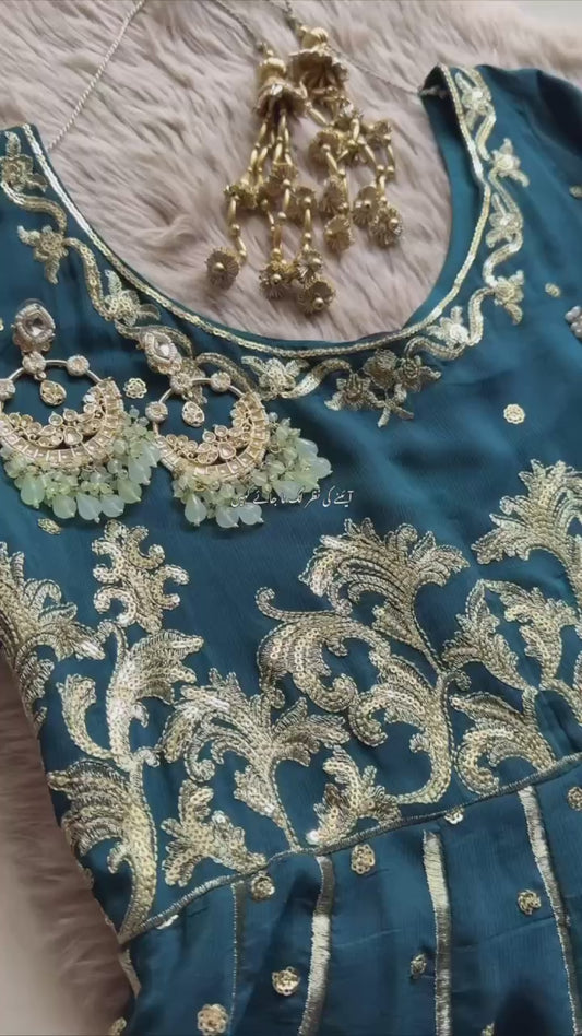New Designer Party Wear Blue Heavy Star Georgette Gown with Pant and Embroidery Work