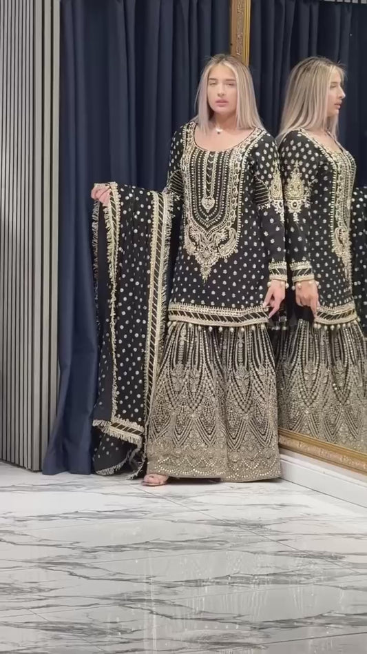 Heavy Embroidered Faux Georgette Suit with 5mm Sequins and Latkan Border