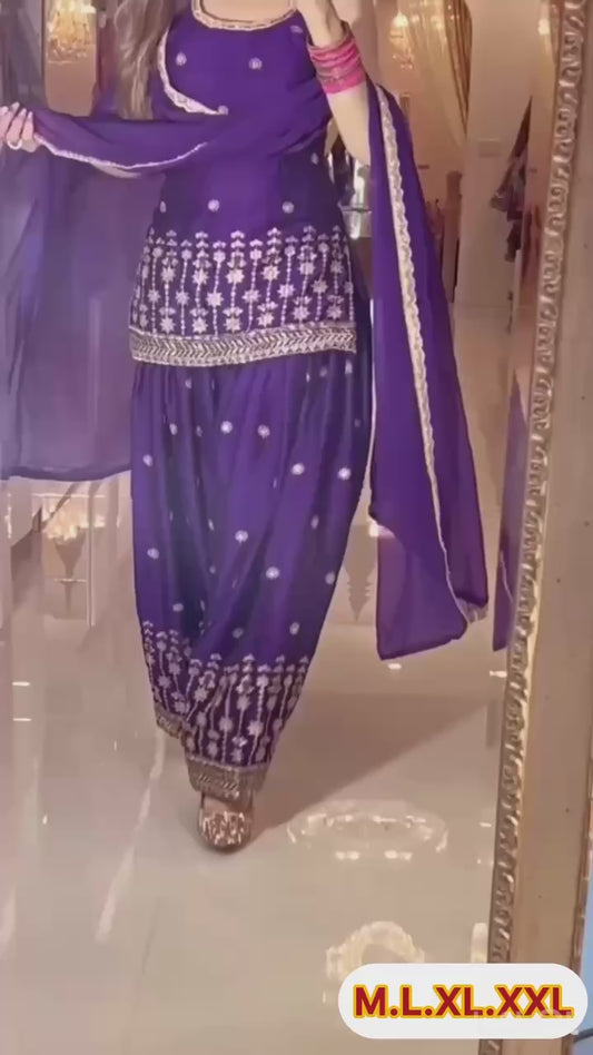 Designer Party Collection in Heavy Chinnon Silk with Embroidery Sequence Work and Dhoti Style Bottom