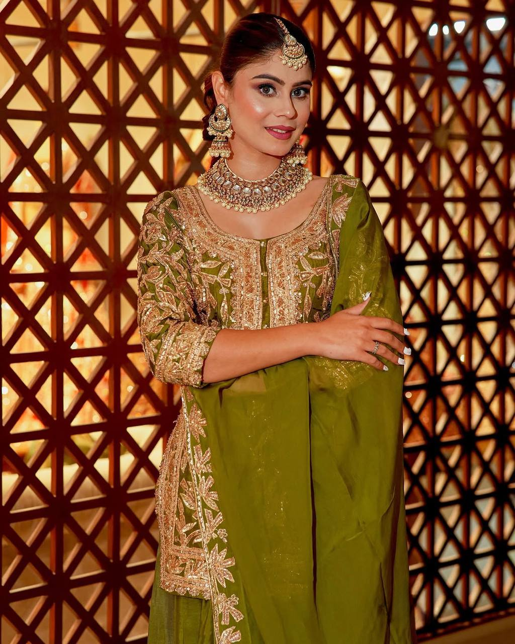 Fancy Dupatta with Party Wear Top and Plazzo in Heavy Embroidered Chinon Silk