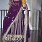 Party Wear Designer Gown with Pant in Heavy Faux Georgette Featuring Full Sleeve Embroidery