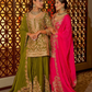 Fancy Dupatta with Party Wear Top and Plazzo in Heavy Embroidered Chinon Silk