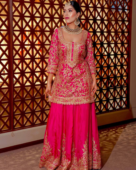 Fancy Dupatta with Party Wear Top and Plazzo in Heavy Embroidered Chinon Silk