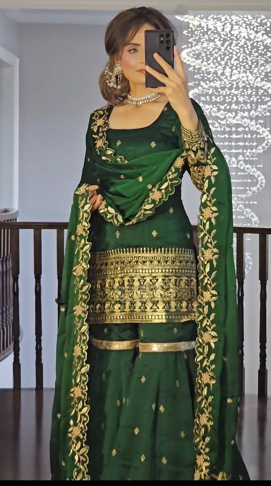 New Designer Party Wear Top and Plazzo Set with Fancy Dupatta and Heavy Embroidery