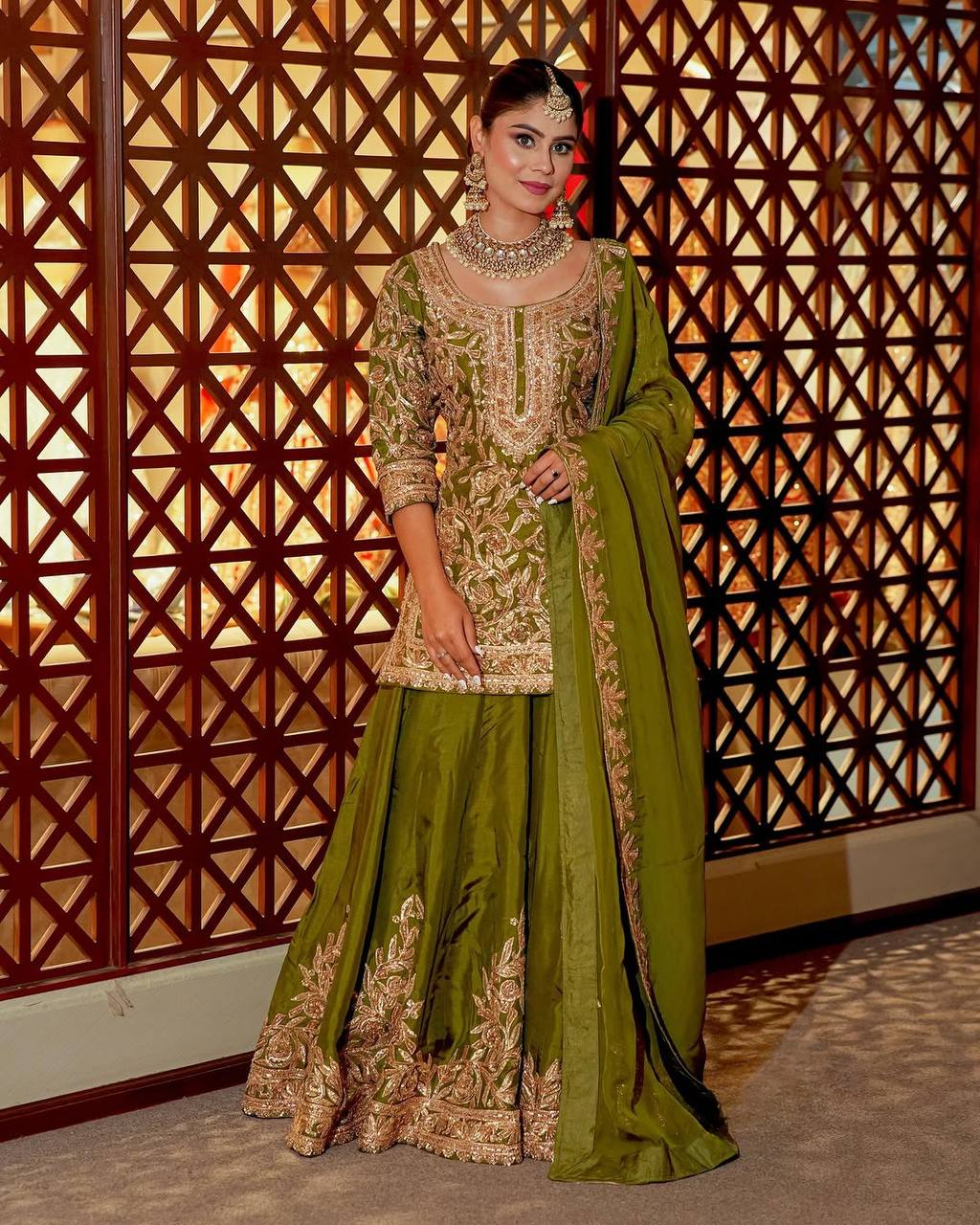 Fancy Dupatta with Party Wear Top and Plazzo in Heavy Embroidered Chinon Silk